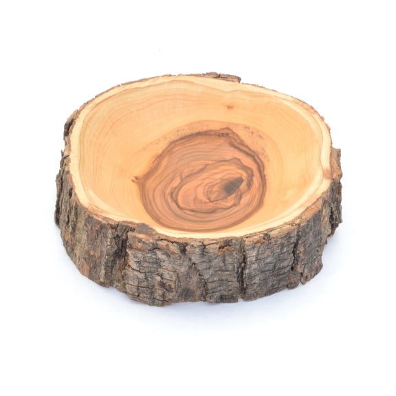 Olive Wood Natural Bark Bowl - Round