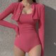 thumbnail image 2 of Traje de baño de dos piezas TED para mujer, corte ajustado, una pieza, ajustado, tirantes + mangas largas, cárdigan corto de un solo pecho, 2 of 5