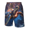 thumbnail image 4 of Tebeau Night Sky Turtle Print Men's Summer Beach Shorts Lightweight Elastic Waist Drawstring Casual Shorts with Pocket-Small, 4 of 6