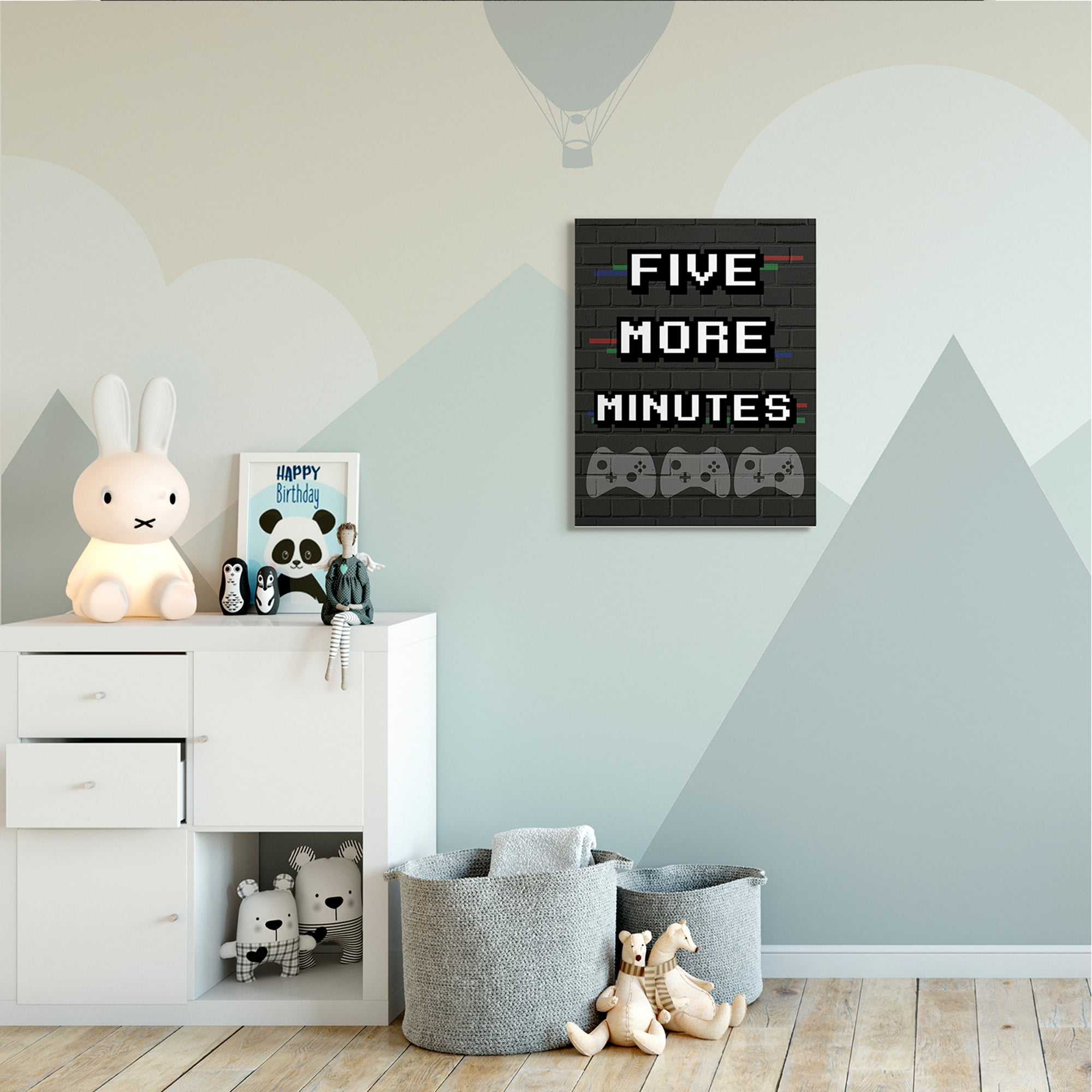 Stupell Industries Five More Minutes Video Game Phrase Retro Bricks Inspirational Painting Gallery Wrapped Canvas Art Print Wall Art, 24 x 30