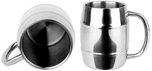 Bruntmor, 15 Oz Double Wall 18 8 Stainless Steel Beer Mug with Handle. Set of 2 by Bruntmor