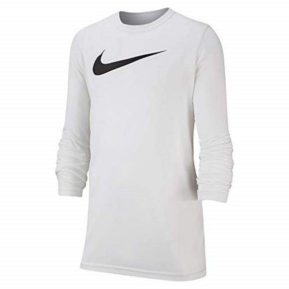 Nike Boy`s Dri-FIT Legend Long Sleeve Training T-Shirt (White(AR5313-100)/Black, Medium)