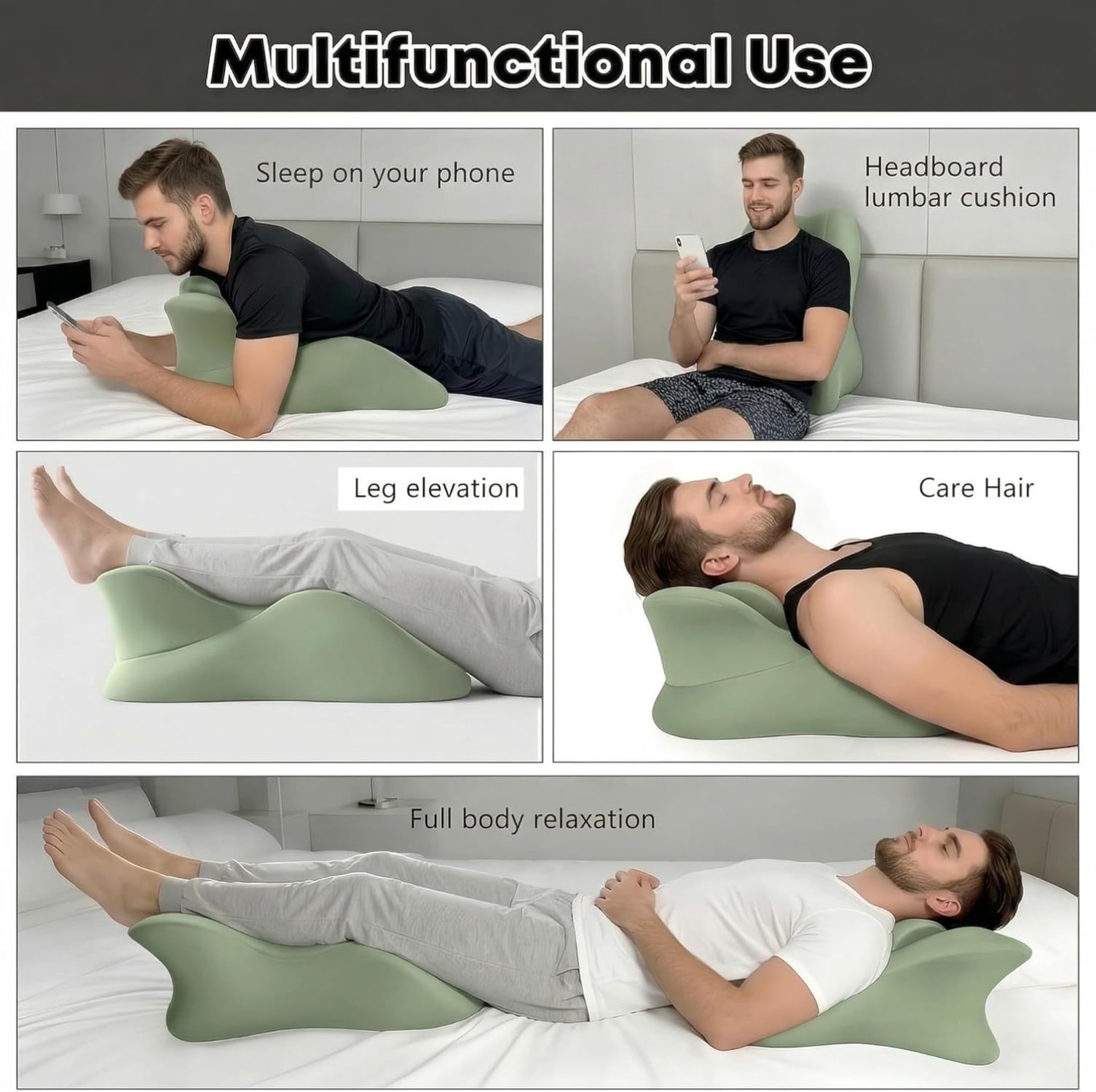 Wedge Pillow Memory Foam 27 Degree Angled Support Multi Position for Waist Neck Reading Relax