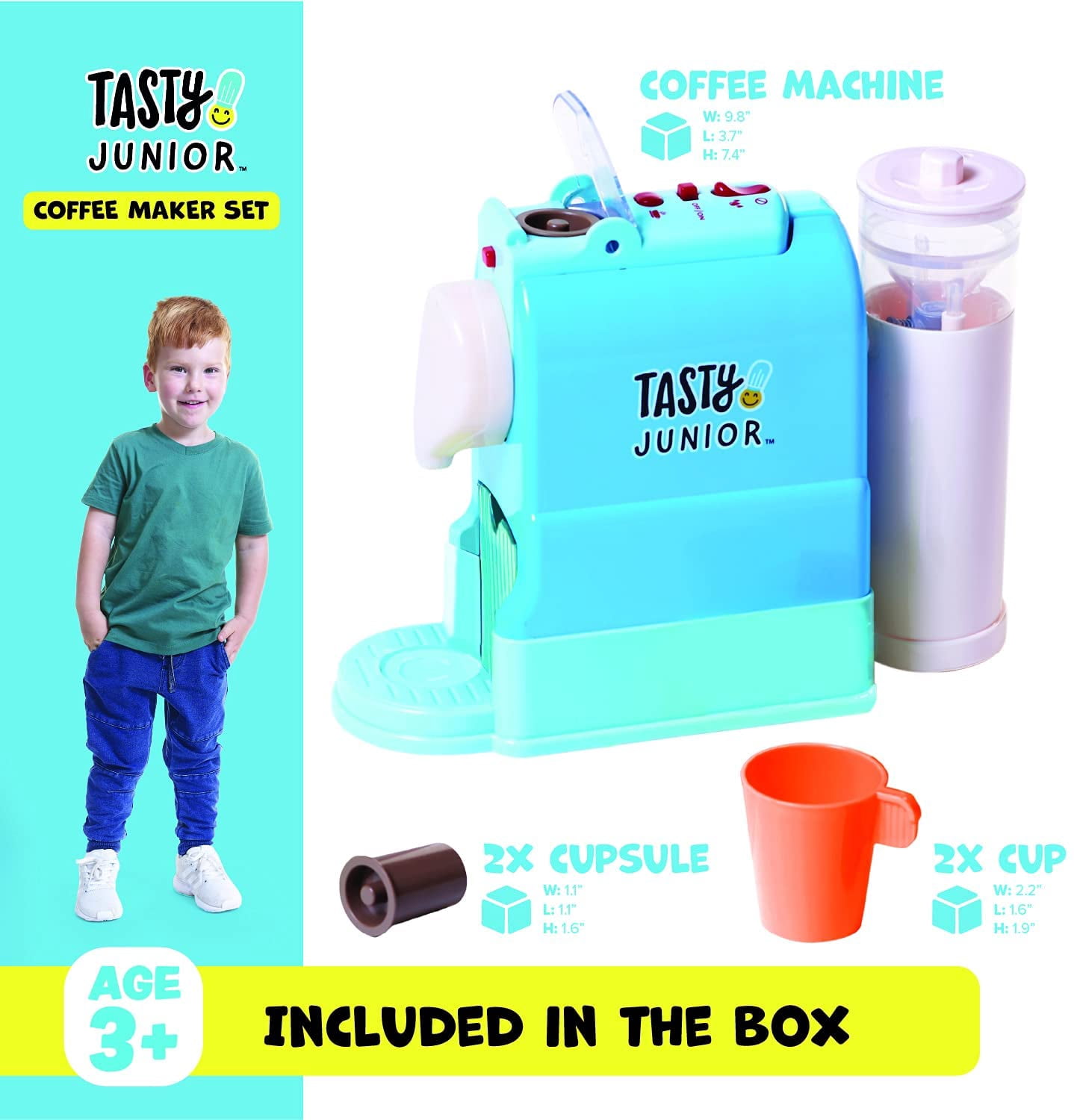 Tasty Jr – Kids Pretend Play Toy Coffee Maker Set w/ Lights & Sound - Ages 3+