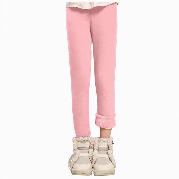 gibobby Girls' Fleece Lined Leggings Cotton Kids Thick Warm Pants 3-14 Years,Pink