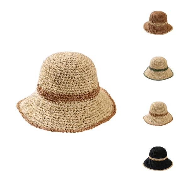 Straw Bucket Hats for Women Foldable Floppy Beach Sun Hat Outdoor Travel Straw Hat