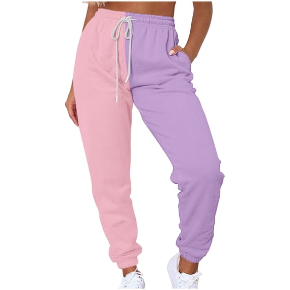 Hfyihgf Womens Color Block Y2k Baggy Sweatpants Drawstring High Waist Joggers Pants Trendy Relaxed Fit Trousers with Pockets(Pink,3XL)