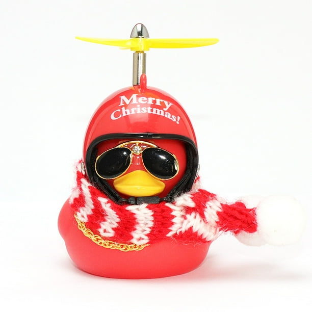 Juguetes de pato de goma para decoración navideña de coche, adorno de coche de pato amarillo, campana de bicicleta de montaña con casco de hélice y luz de bocina para niños, (Navidad) Sincero Hogar
