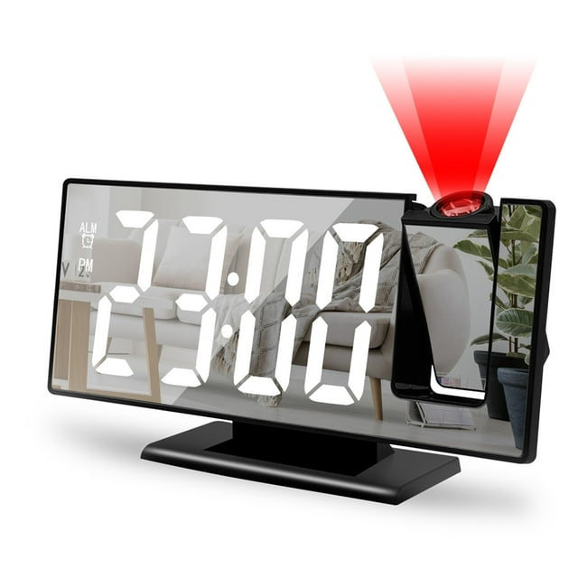 Wzzjkit Alarm Clock Projection New Mirror Large Screen Display Silent Sleep Multifunctional Intelligent Alarm Clocks for Bedrooms for Office Bedroom Dorm Digital Clock