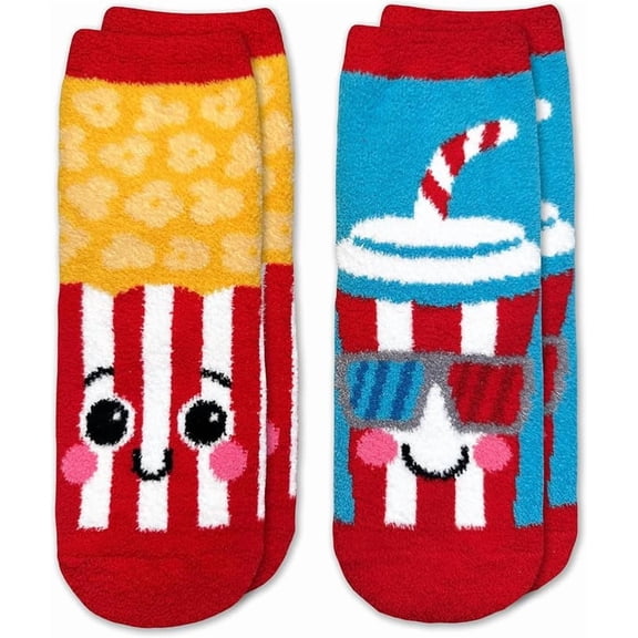 Jefferies Socks Boy's Movie Night Fuzzy Non-Skid Slipper Socks 2 Pair Pack