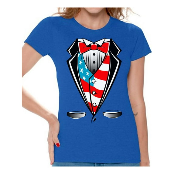 Awkward Styles Women's Tuxedo American Flag Graphic T-shirt Tops USA Patriotic