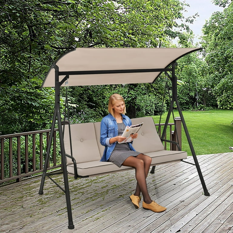 Costway 3 Person Outdoor Patio Swing Chair with Adjustable Canopy Removable Cushion Walmart
