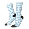 thumbnail image 1 of Balery Blue and White Squares Calcetas Largas con Estampado para Hombre y Mujer – Suaves y Transpirables, Talla Única (US 5-11), 1 of 6