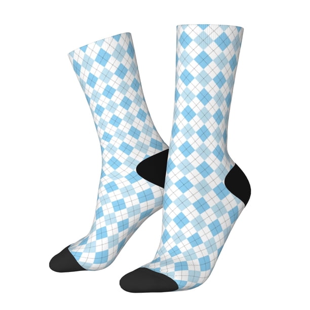 Balery Blue and White Squares Calcetas Largas con Estampado para Hombre y Mujer – Suaves y Transpirables, Talla Única (US 5-11)