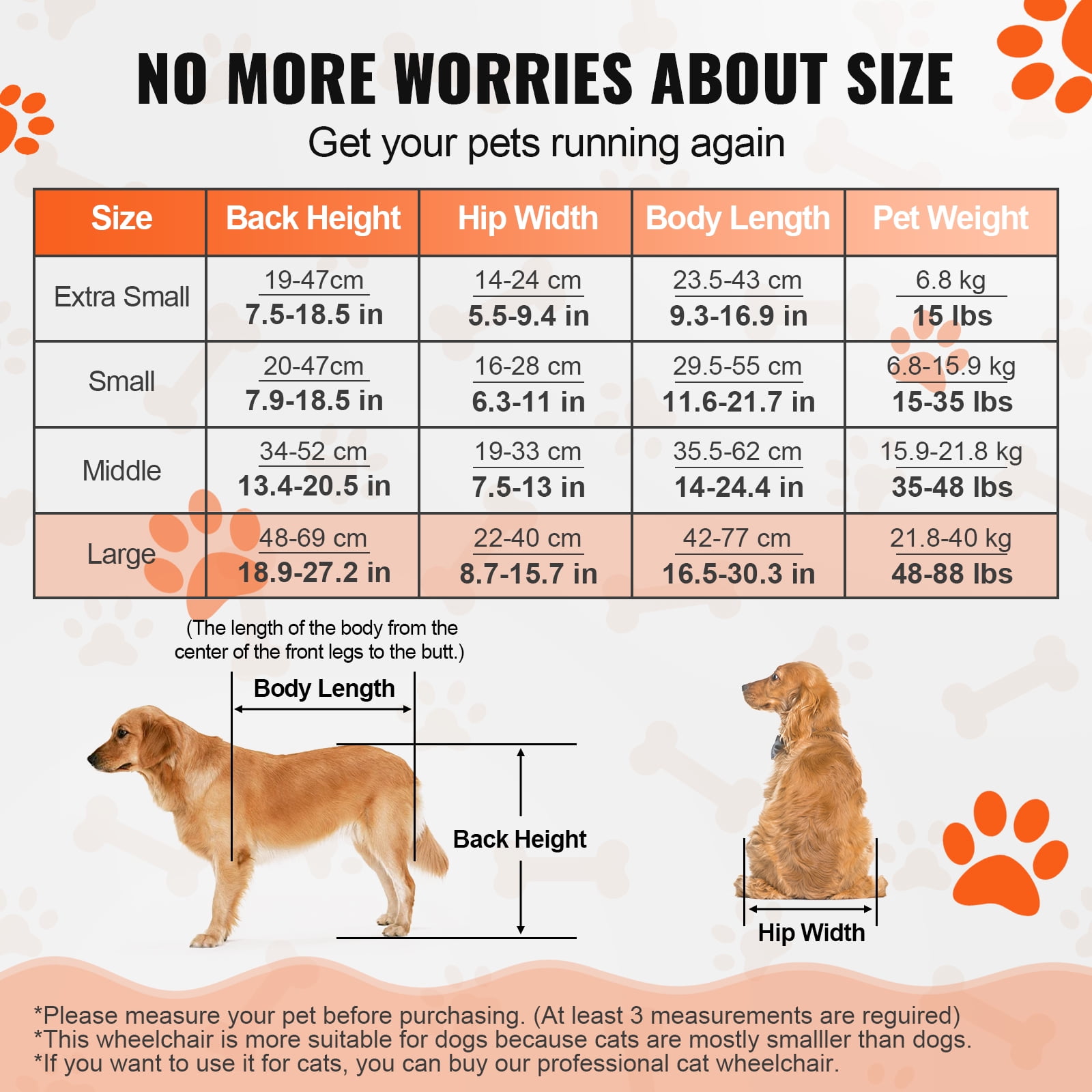 KFFKFF Pet Mobility Cart for Rear Legs, Lightweight & Customizable Support for Rehabilitating, Injured or Paralyzed Pets, Hind Leg Support Wheelchair for Dogs (L)