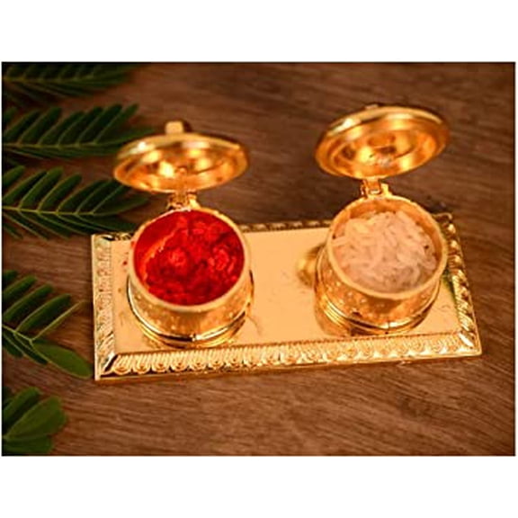 Aluminum Chandan Roli Box Double Kumkum Dani for Pooja Purpose (Golden, 4.5 X 1.5 Inch)