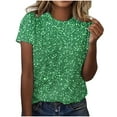 thumbnail image 2 of Frostluinai Summer Tops for Women Crew Neck Glitter T Shirts Short Sleeve Sparkly Graphic Shirts Soft Party Clubs Tees Plus Size Comzy Blouses, 2 of 4