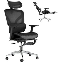 Ergonomic Mesh Office Chair with Footrest, Adjustable Armrests, Dynamic Lumbar Support, Recline & Tilt Function, High Back Design, Rolling Caster Computer Chair for Home Office, Black