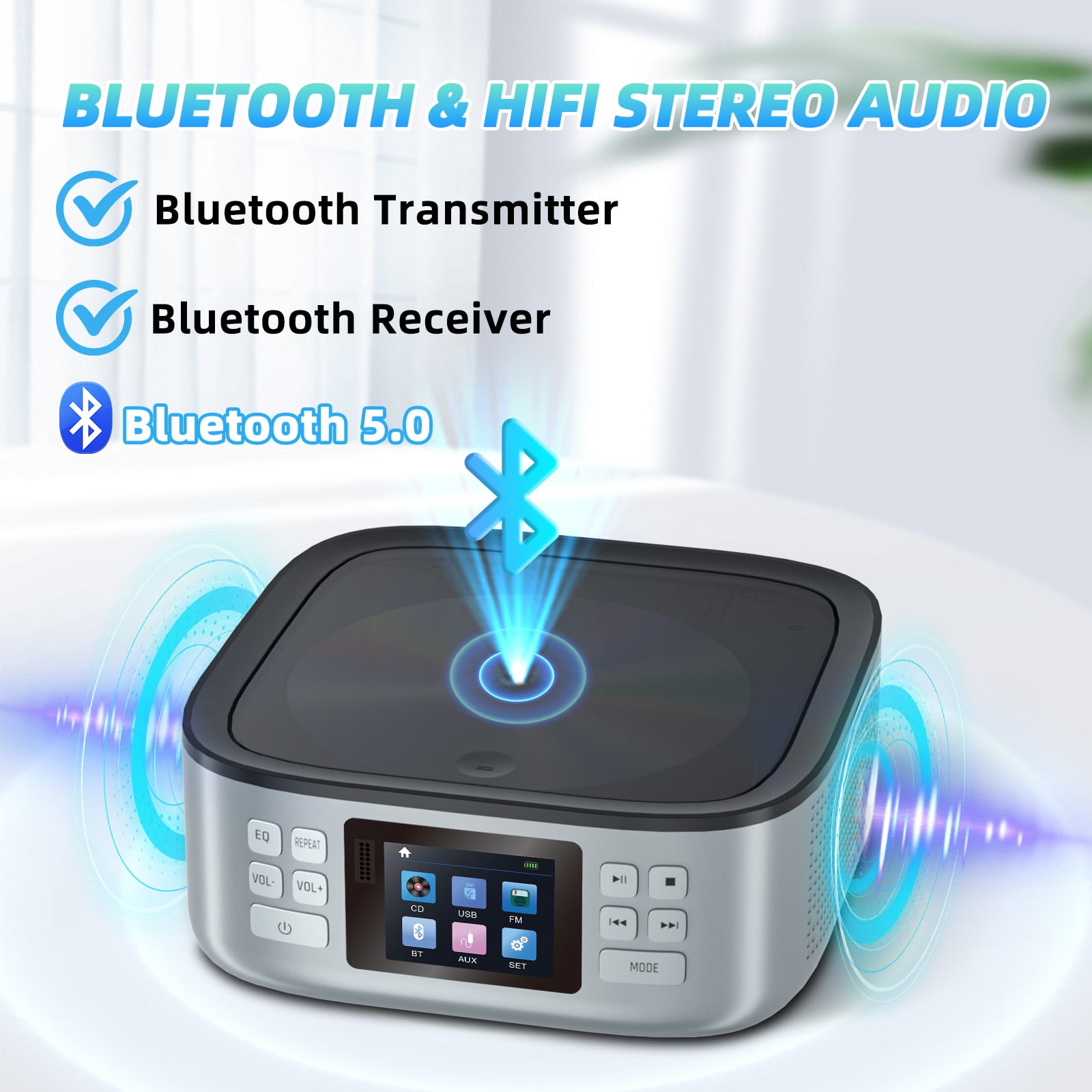 CD Player Portable, ARAFUNA Bluetooth CD Player Boombox, with Speakers, LED Display, CD Radio Player AUX USB, CD Players for Home Car