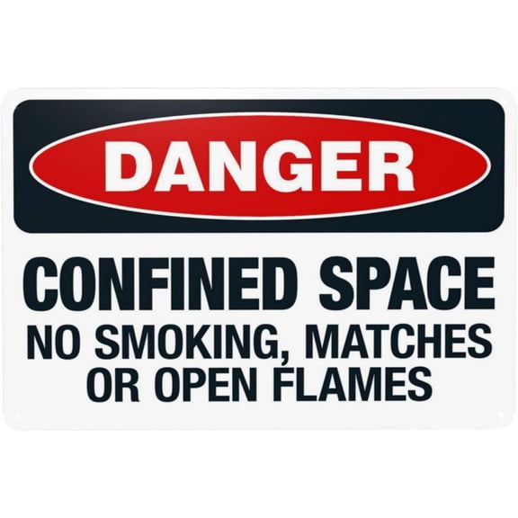 Confined Space No Smoking, Matches Or Open Flames Warning Sign, Security Safety Metal Signs, Vintage Caution Poster Wall Decor for Business Office Home Street Road Custom Use 12 x 8 Inch