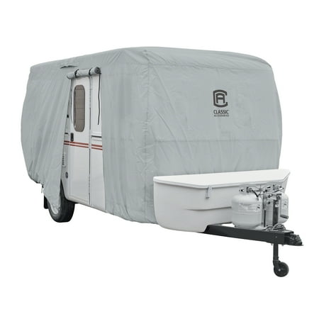 Classic Accessories OverDrive PermaPRO™ Deluxe Molded Fiberglass Travel Trailer Cover, Fits up to 8'-10' long RVs - Lightweight Ripstop Fabric with RV Cover (Best Rv Cover For Winter)