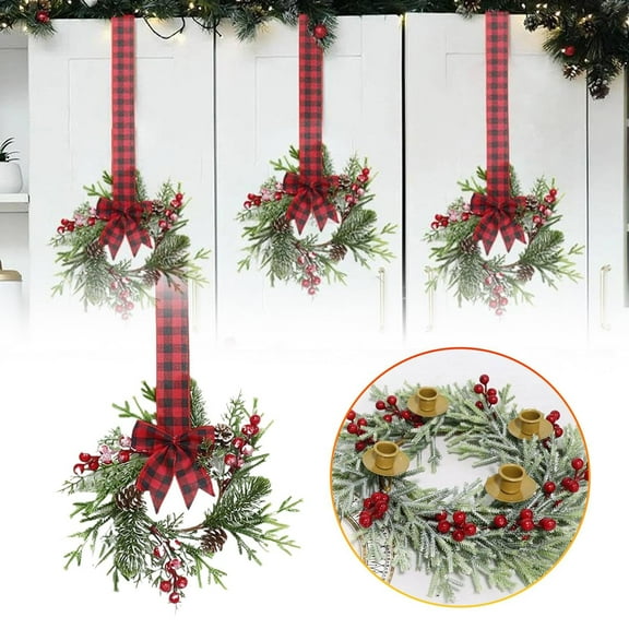 On Sale HomelyJoy Christmas Mini Wreath, Small Candle Rings, Cabinet Door Wreaths - Festive Hanging Garlands for Kitchen, Front Door, Window Decor, Table Centerpieces