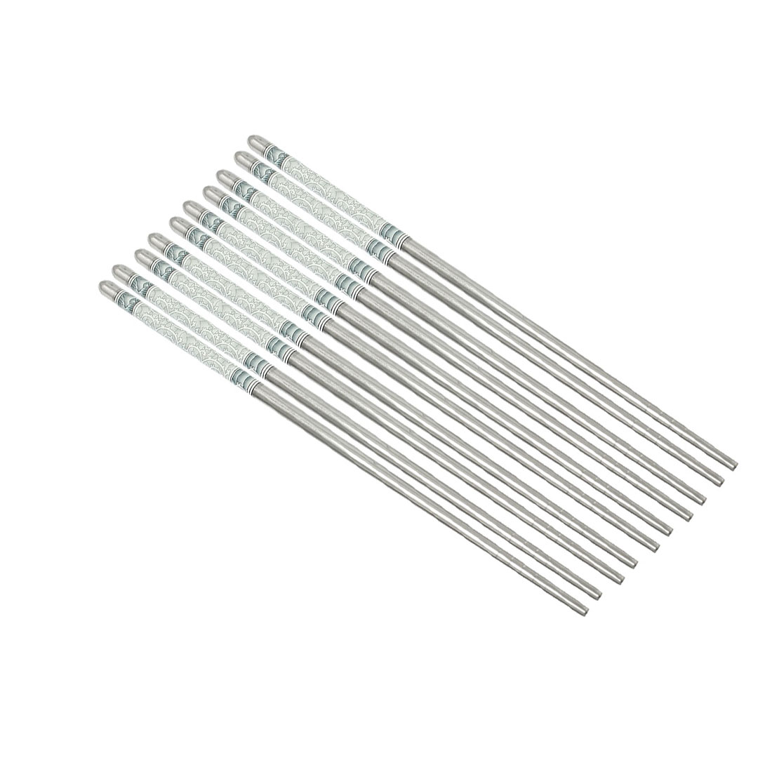 Unique Bargains Flower Pattern Silver Tone Stainless Steel Kitchen Chopsticks 5 Pairs