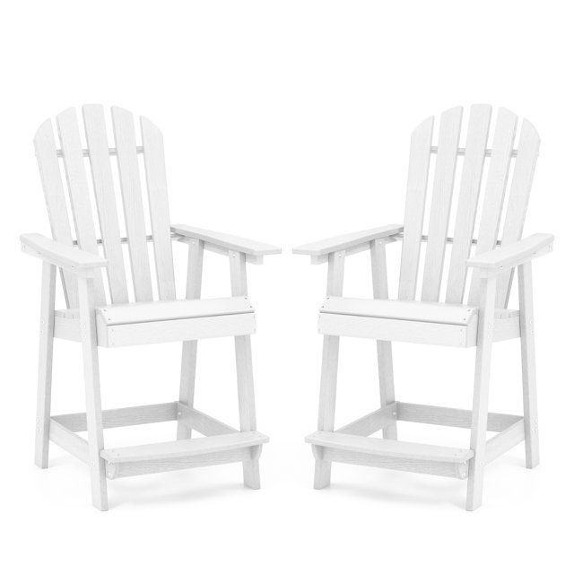 Costway 2 PCS Tall Bar Stool HDPE Patio Chair with Armrest Footrest Home Indoor Outdoor White