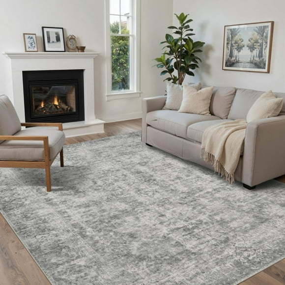 Alfombra Area Rugxara gris, lavable, 150 x 210 cm, antideslizante, de lana sintética