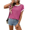 thumbnail image 2 of Women'S Sweater Vest Striped Pullover Tank Top Round Neck Cap Sleeve Light-Weight Summer Casual Clothes Rose Red XL, 2 of 9
