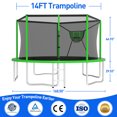 thumbnail image 3 of Kacho Trampoline 14FT, 1400LBS Trampoline with Enclosure Net, Basketball Hoop, Ball, Sprinkler, Light, Large Outdoor Trampoline for 1-2 Adults/ 4-5 Kids, Backyard Trampoline, No Gap Design, Green, 3 of 7