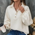 thumbnail image 4 of Womens Buttons Pullover Sweater Casual Fall Oversized Sweaters Long Sleeve V Neck Texture Knit Tops Cream White S, 4 of 8