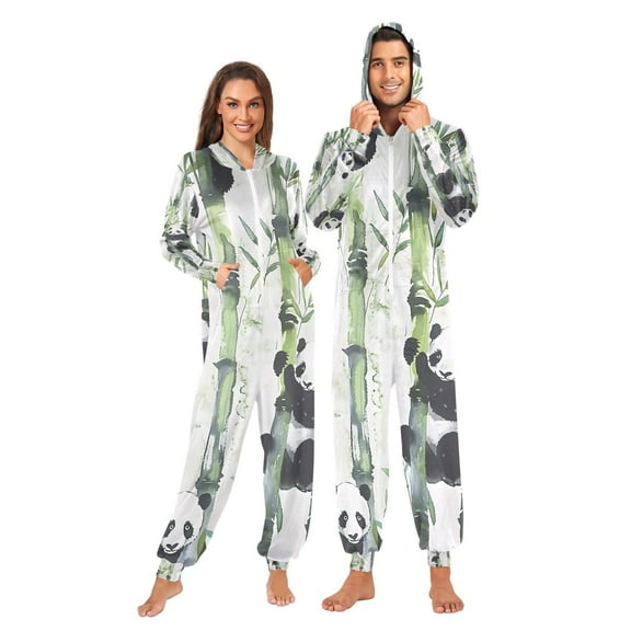 Bamboo Pandas Adult Onesie Pajamas Slim Fit Christmas One Piece Suit Pjs for Women and Men Hooded Zipper