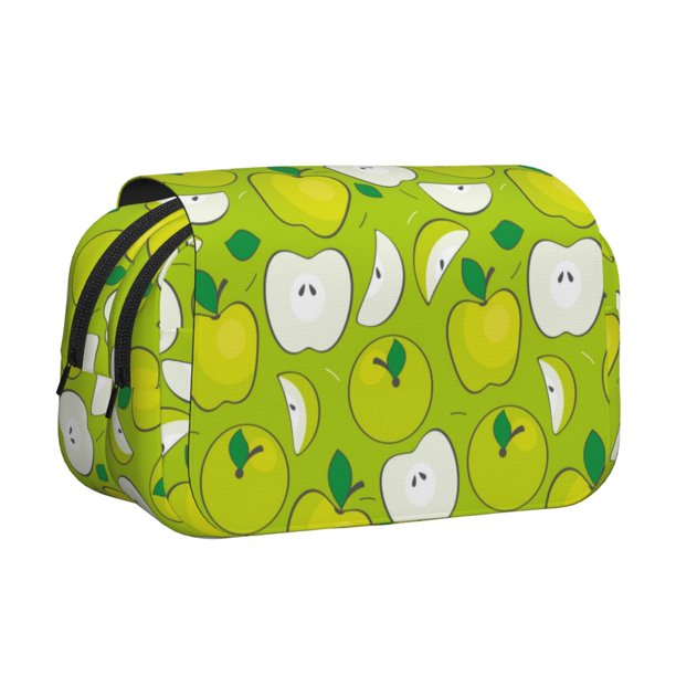 Disketp Green Apple Estuche de Lápices de Doble Capa con Tapa Abatible y Cremallera, Organizador Escolar para Adolescentes y Adultos
