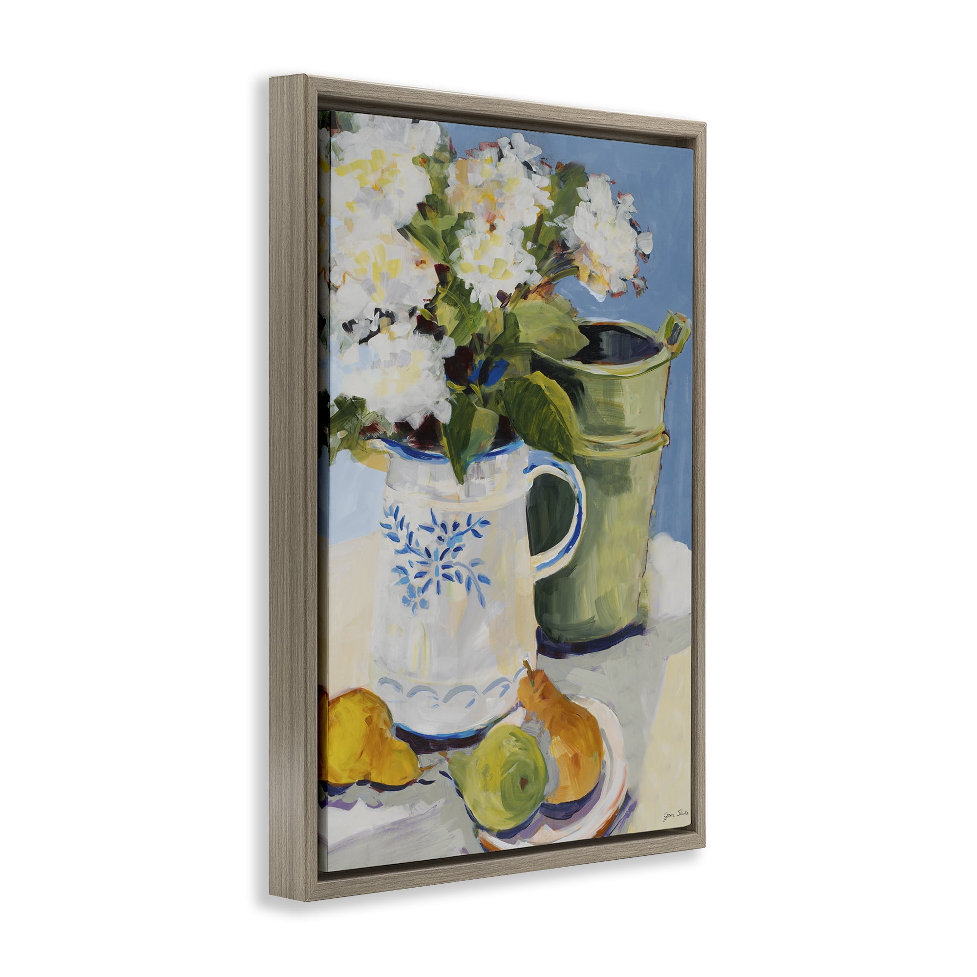 Stupell Industries Pitcher of Flowers Still Life Brown Framed Floater Canvas Wall Art, design by Jane Slivka