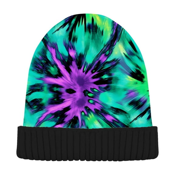 joogoo Green Tie Dye Beanie Hats Cuffed Winter Warm Knit Thick Beanies