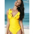 thumbnail image 5 of Women'S Ruffled One Piece Swimsuit V Neck Lace Up Yellow L, 5 of 6