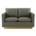 thumbnail image 3 of LeisureMod Loveseat Upholstered in Leather with Brushed Gold Stainless Steel Base and Removable Cushions for Modern Home, Living Room, Offices Nervo Collection in Grey, 3 of 8