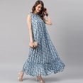 thumbnail image 3 of Janasya Round Neck Sleeveless Floral Blue Poly Georgette Western Dress For Women,Summer Dress/Summer Wear, 3 of 7