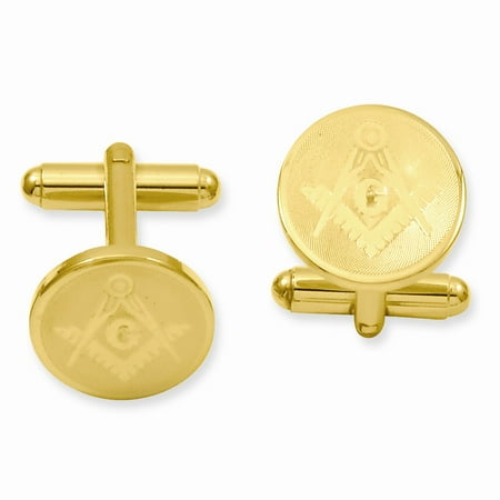 Gold-plated Round Masonic Cuff Links. Lovely Leatherrete Gift Box Included