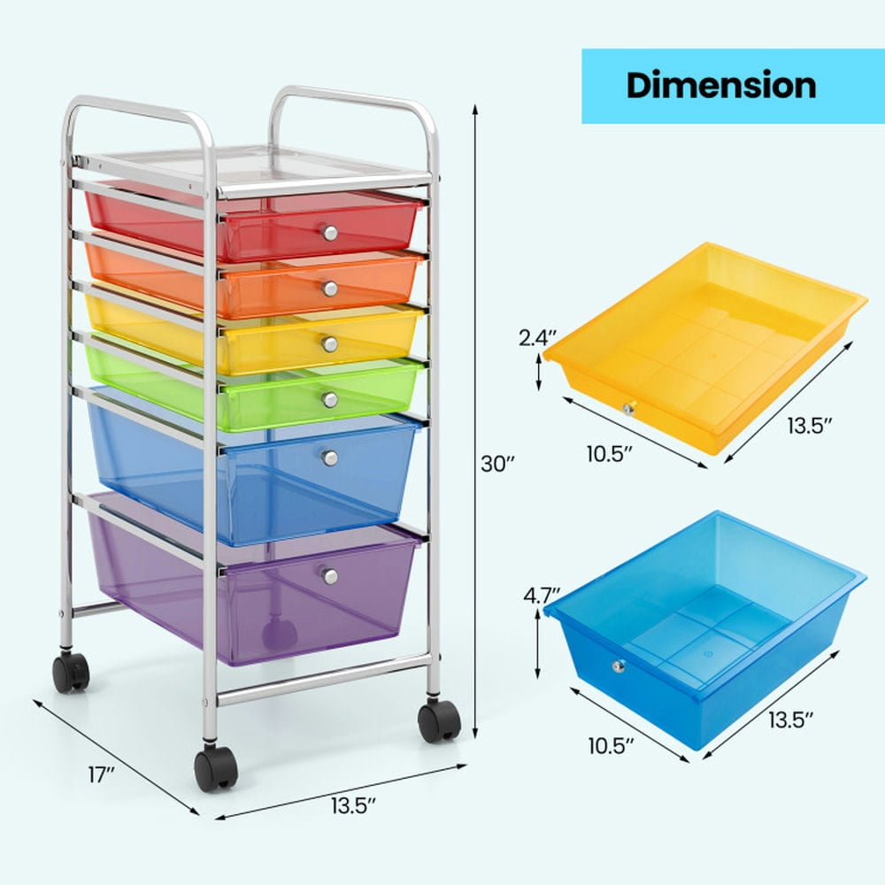 YYAo Filing Cabinet, File Cabinet, 6 Drawers Rolling Storage Cart Organizer-Transparent Multicolor