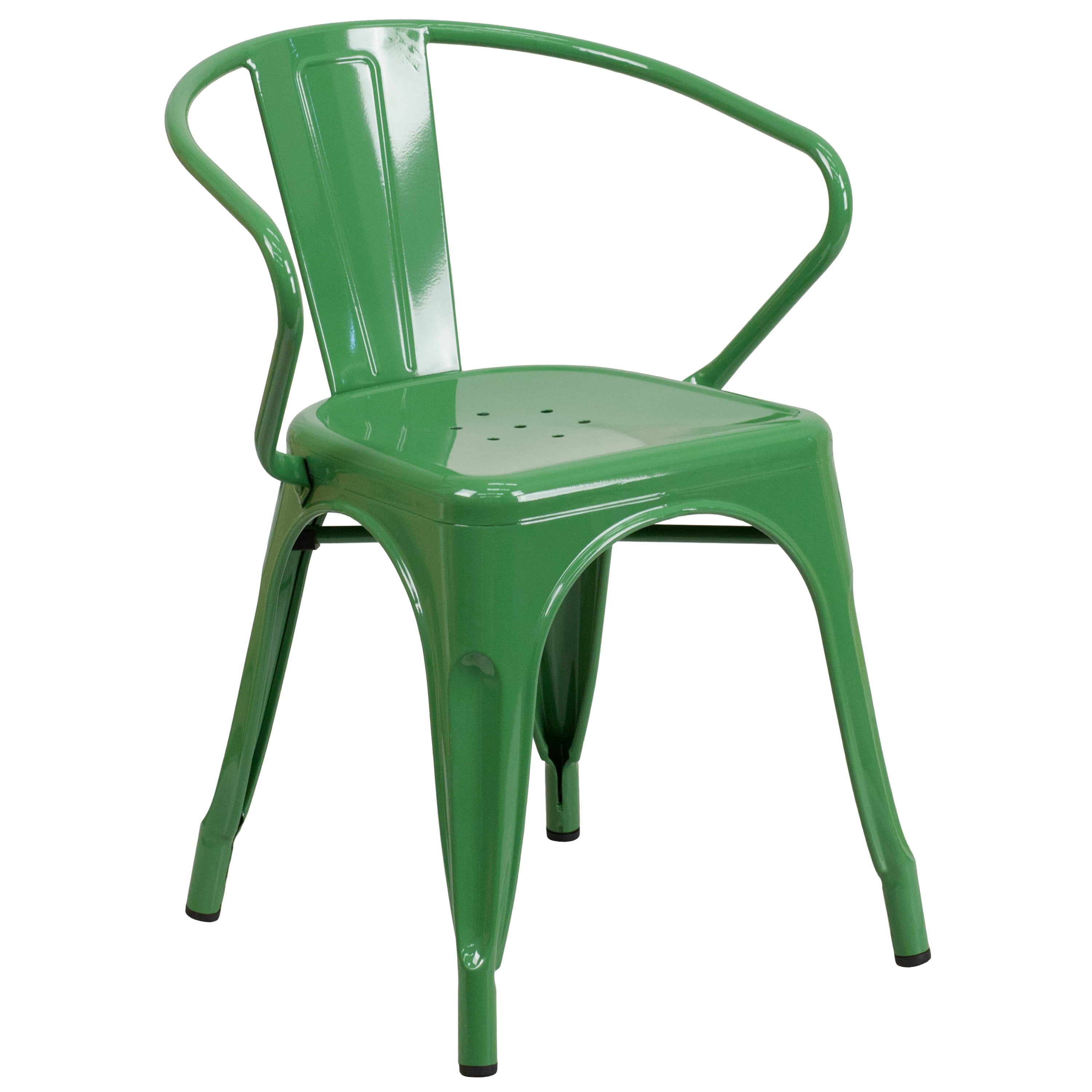 Flash Furniture Commercial Grade Green Metal Indoor-Outdoor Chair with Arms