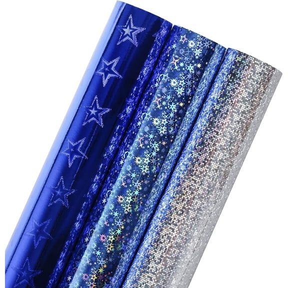 ECP Holographic Foil Wrapping Paper - Mini Roll - Navy/Blue/Silvert for Birthday, Wedding Shower, Holiday - 17 x 120 inches - 3 Rolls (42.5 sq.ft.ttl.)