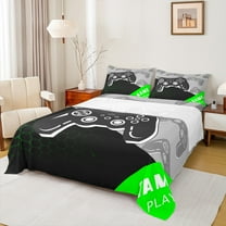 Manfei Boys Gaming Lover Queen Sheet Sets, Cartoon Game Console Flat Sheet, Modern Gamepad Print Queen Fitted Sheet, Breathable Home Decor, 4pcs
