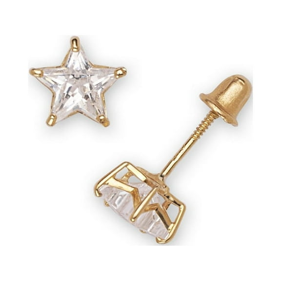 14k Yellow Gold Cubic Zirconia Star Screw Back Stud Earrings (4mm-6mm) (5mm) Stud Earring for Women