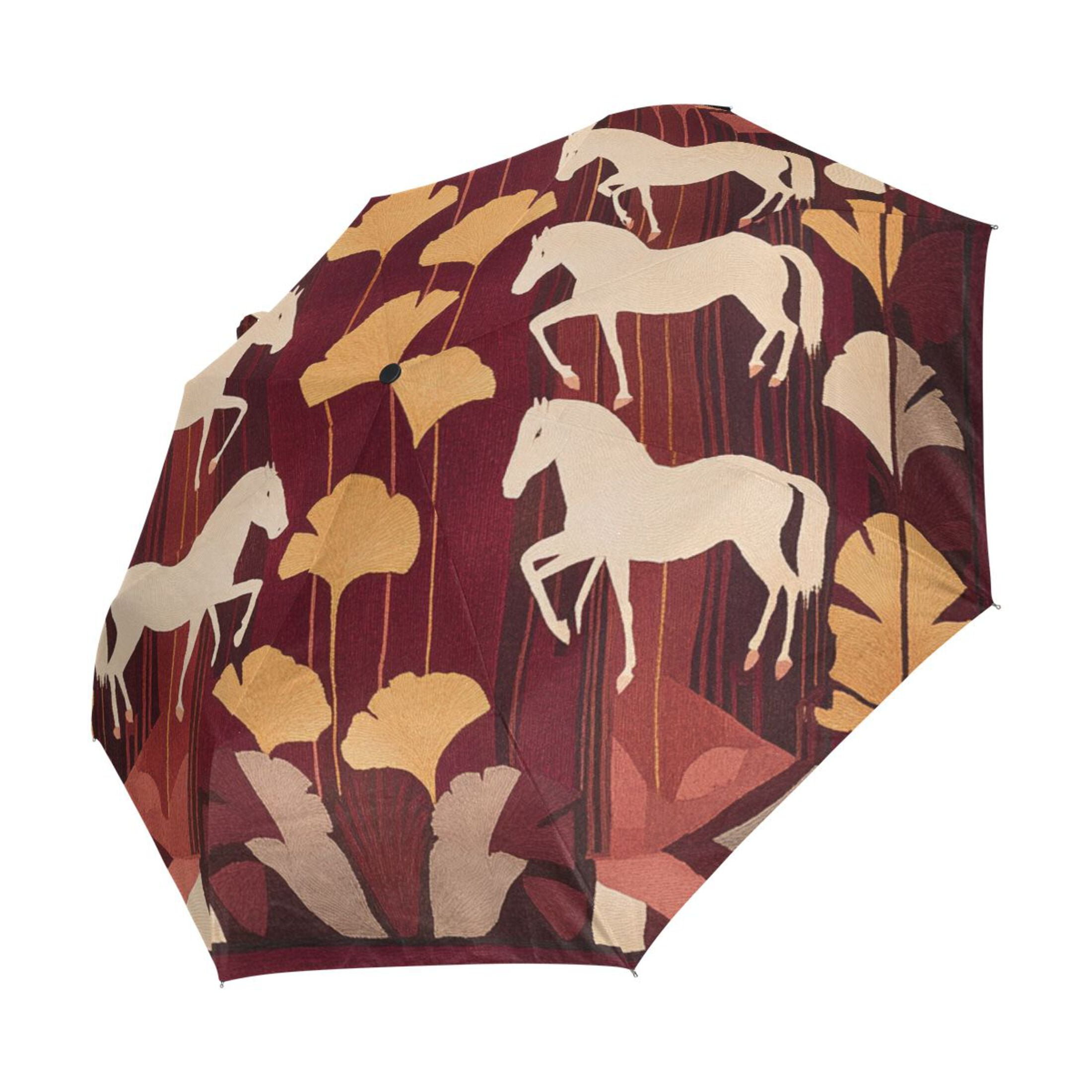 BZSMCE One-Touch Auto Open Close Rain Umbrella With Creative Equine Elegance Pattern
