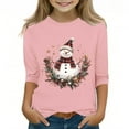 thumbnail image 2 of MKOSPLRT 3/4 Length Sleeve Kids Tops Snowman T Shirts Crew Neck Marry Christmas Shirts Funny Xmas Graphic Tees 3-12 Years, 2 of 4