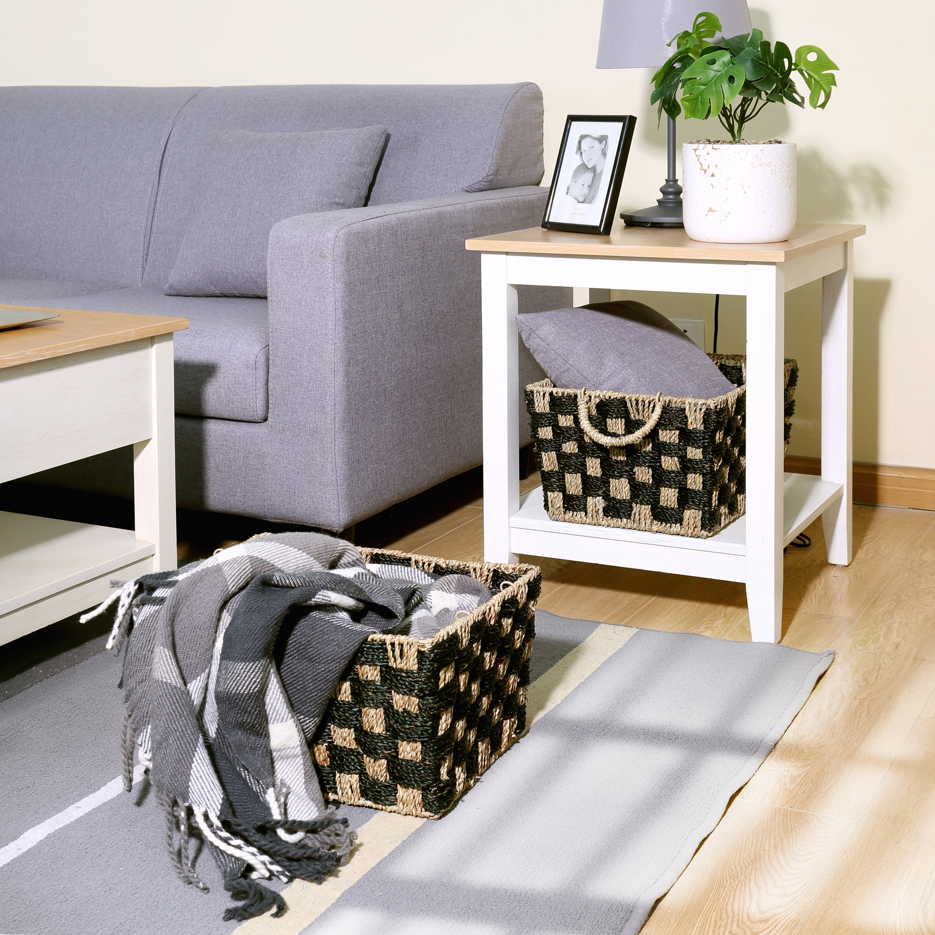Better Homes & Gardens Large Rectangle Checkered Seagrass Storage Basket with Handles, 2 Pack