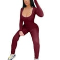 thumbnail image 3 of Mialoley Combinaison Longue Printemps Automne pour Femmes Couleur Unie Manches Longues Col en U Body Slim, 3 of 9