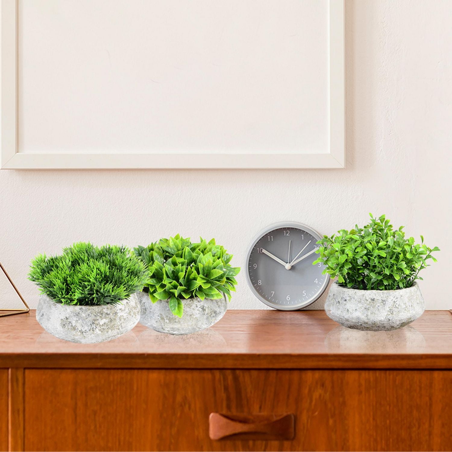 Danson Décor, Feuillage Artificiel en Pot de Ciment, Vert